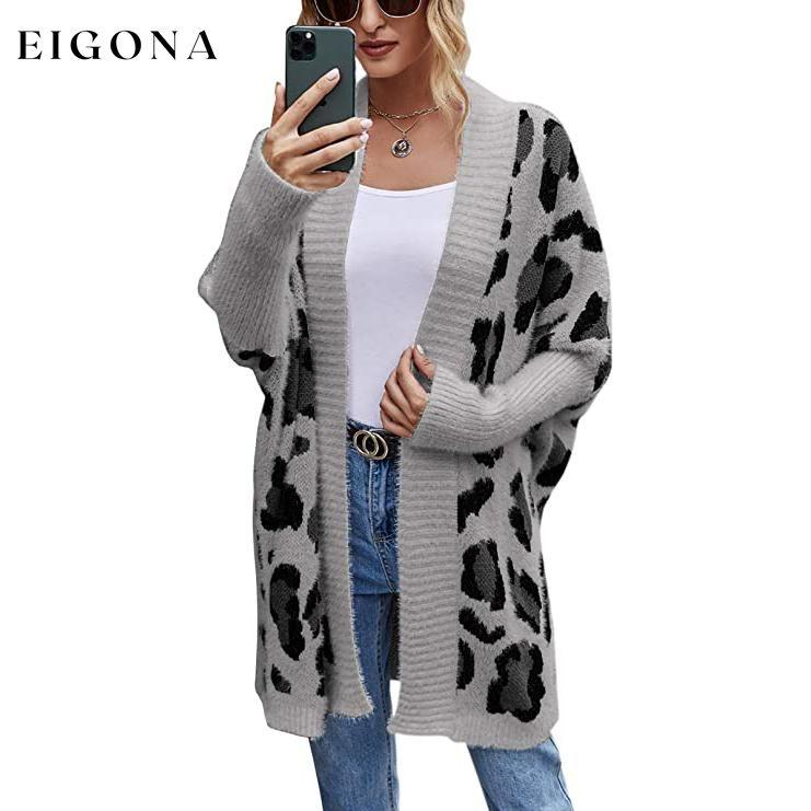 Women's Long Sleeves Leopard Print Knitting Cardigan Gray __stock:500 Jackets & Coats refund_fee:1200