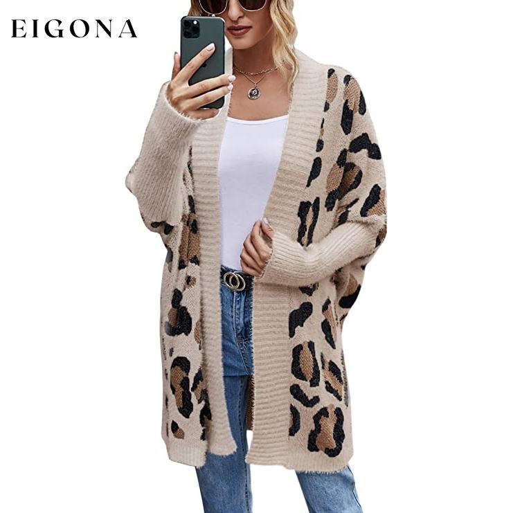 Women's Long Sleeves Leopard Print Knitting Cardigan Khaki __stock:500 Jackets & Coats refund_fee:1200