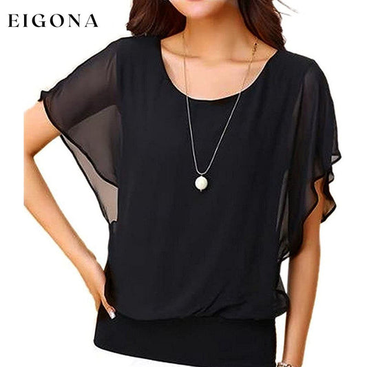 Women's Loose Casual Short Sleeve Chiffon Top T-Shirt Blouse Black __stock:200 clothes refund_fee:800 tops