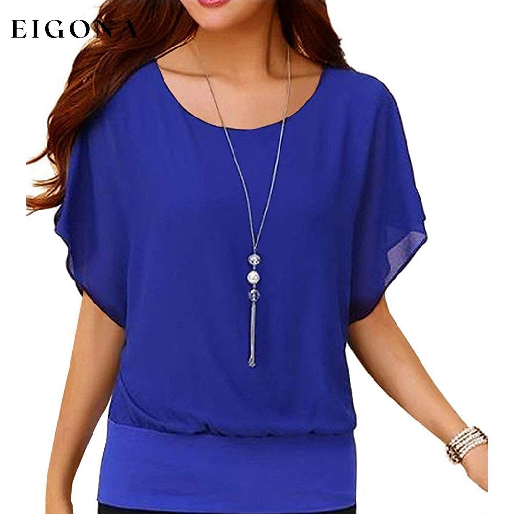Women's Loose Casual Short Sleeve Chiffon Top T-Shirt Blouse Blue __stock:200 clothes refund_fee:800 tops