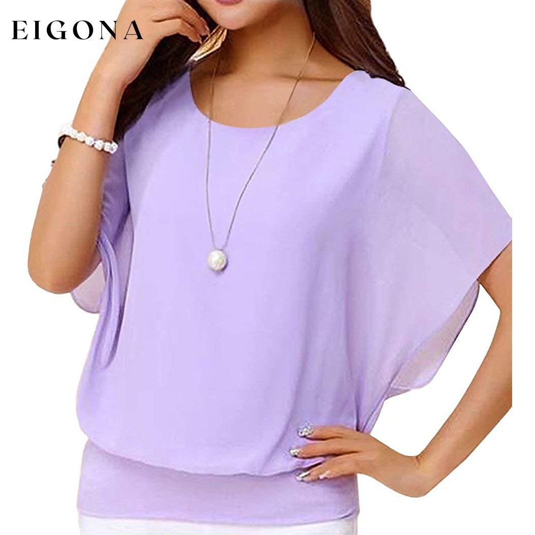 Women's Loose Casual Short Sleeve Chiffon Top T-Shirt Blouse Purple __stock:200 clothes refund_fee:800 tops