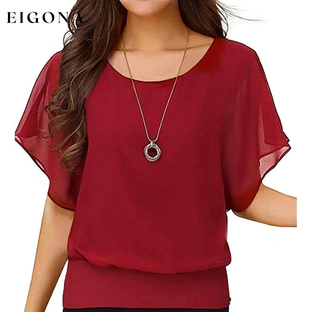 Women's Loose Casual Short Sleeve Chiffon Top T-Shirt Blouse Red __stock:200 clothes refund_fee:800 tops