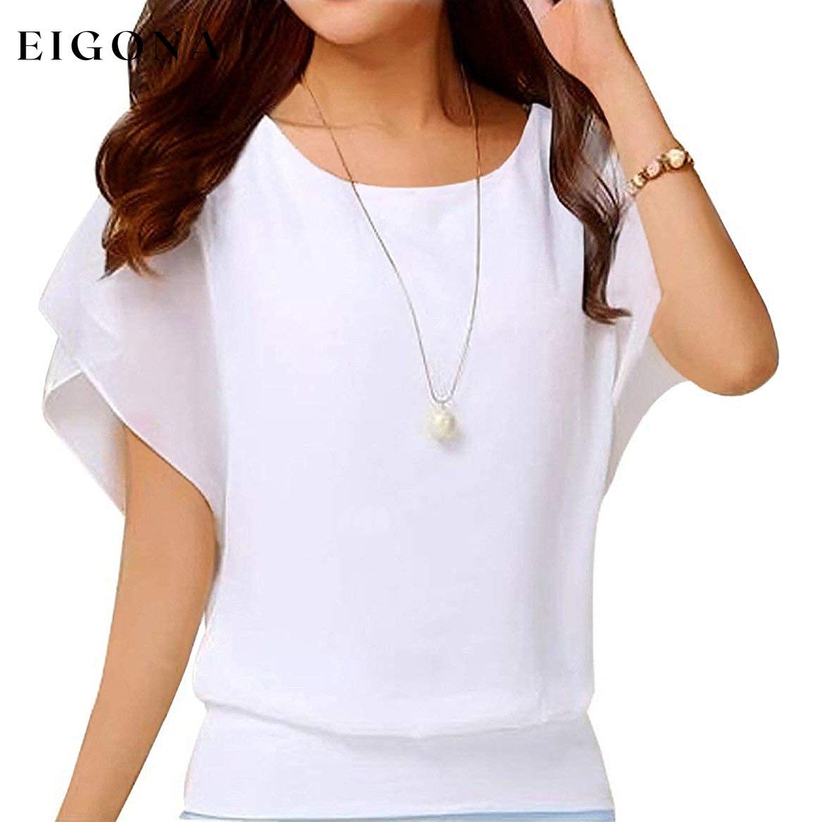 Women's Loose Casual Short Sleeve Chiffon Top T-Shirt Blouse White __stock:200 clothes refund_fee:800 tops