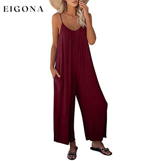 Women's Loose Sleeveless Jumpsuits Red __stock:500 casual dresses clothes dresses refund_fee:1200