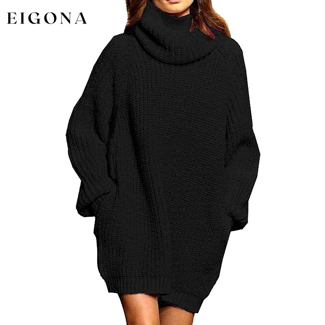 Women's Loose Turtleneck Oversize Long Pullover Sweater Dress Black __stock:100 casual dresses clothes dresses refund_fee:1200