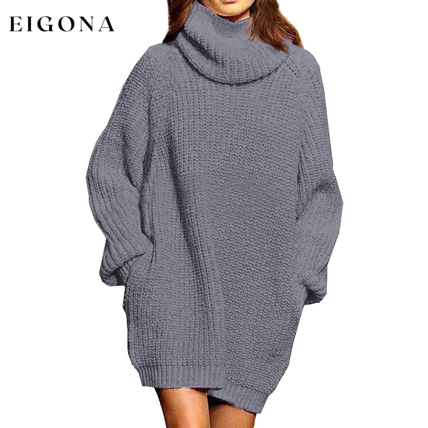 Women's Loose Turtleneck Oversize Long Pullover Sweater Dress Gray __stock:100 casual dresses clothes dresses refund_fee:1200