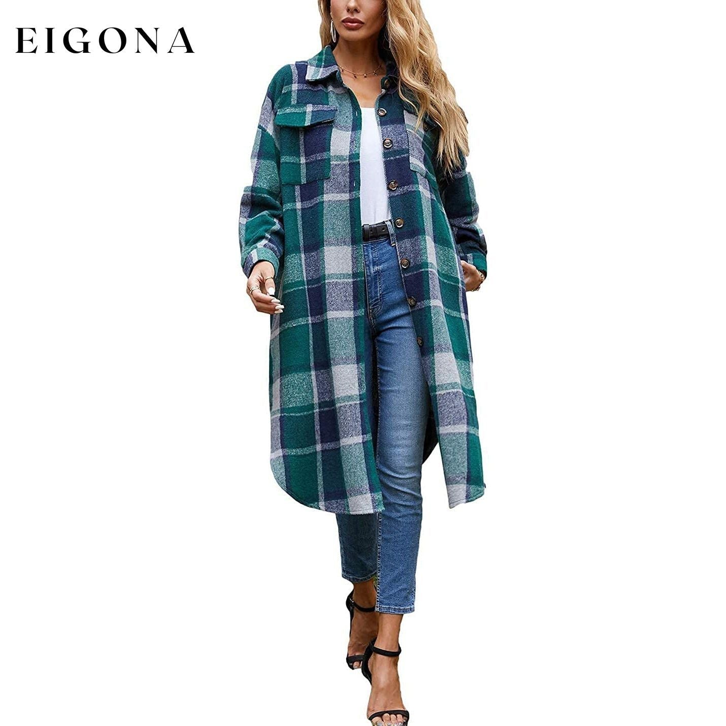 Womens Lounge Lapel Button Up Long Sleeve Green __stock:200 Jackets & Coats refund_fee:1800