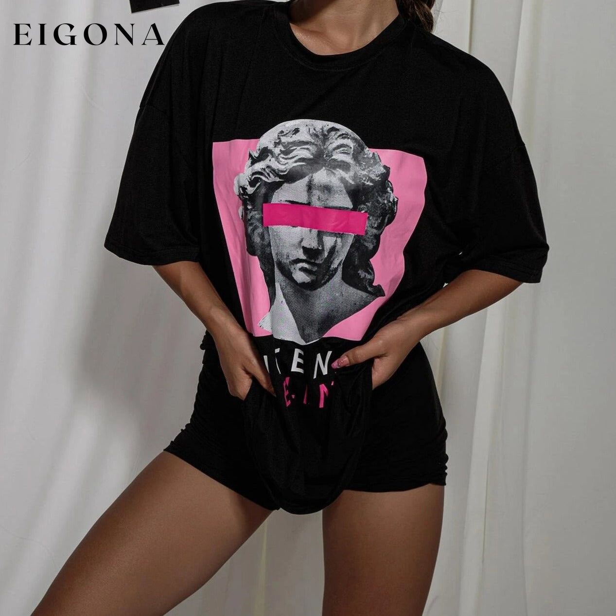 Women's Monogram and Graphic Drop Shoulder T-Shirt __stock:200 clothes refund_fee:800 tops