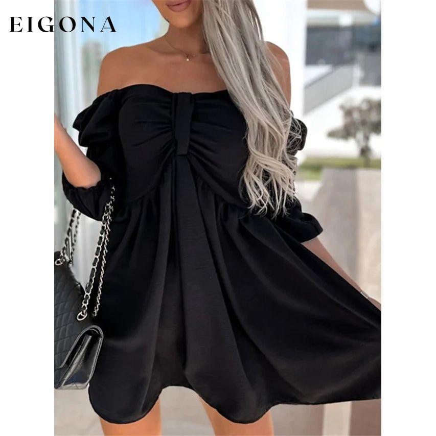 Women's Off Shoulder Casual Puff Sleeve Dress Black __stock:200 casual dresses clothes dresses refund_fee:1200