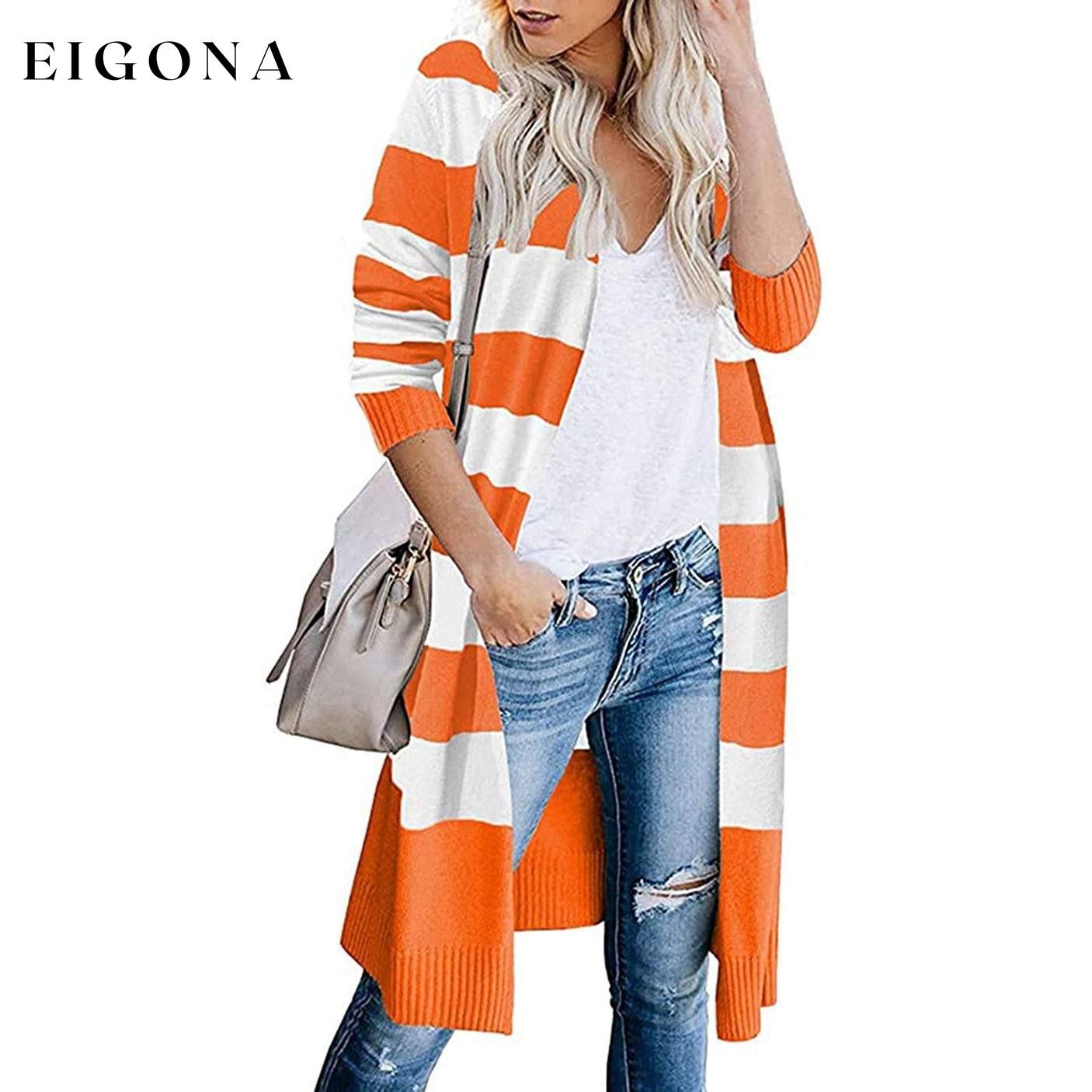 Women’s Open Front Long Cardigan Long Sleeves Lightweight Knit Fall Sweater Orange __stock:500 Jackets & Coats refund_fee:1200