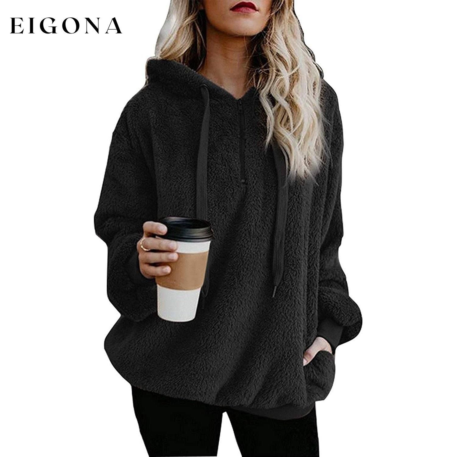 Women's Oversized Fleece Hoodie Black clothes refund_fee:1200 tops