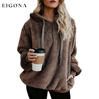 Women's Oversized Fleece Hoodie Brown clothes refund_fee:1200 tops