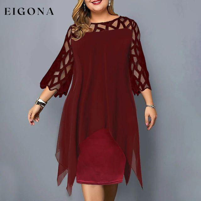 Women's Plus Size Solid Color Sheath Dress Wine Red __stock:200 casual dresses clothes dresses refund_fee:1200