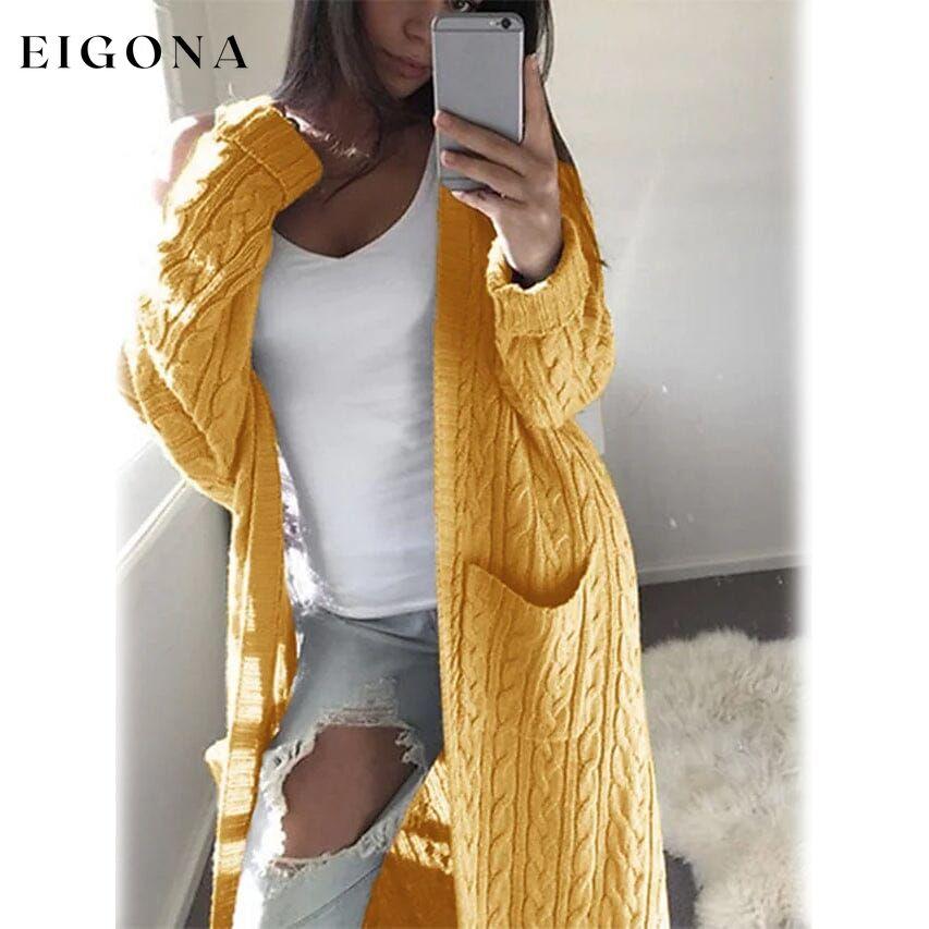 Women's Pocket Knitted Cardigan Sweater Yellow __stock:200 Jackets & Coats refund_fee:1200