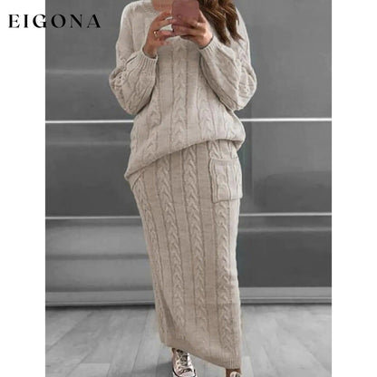 Women's Pocket Knitted Patchwork Solid Casual Long Sleeve Loose Sweater Beige __stock:200 Jackets & Coats refund_fee:1800