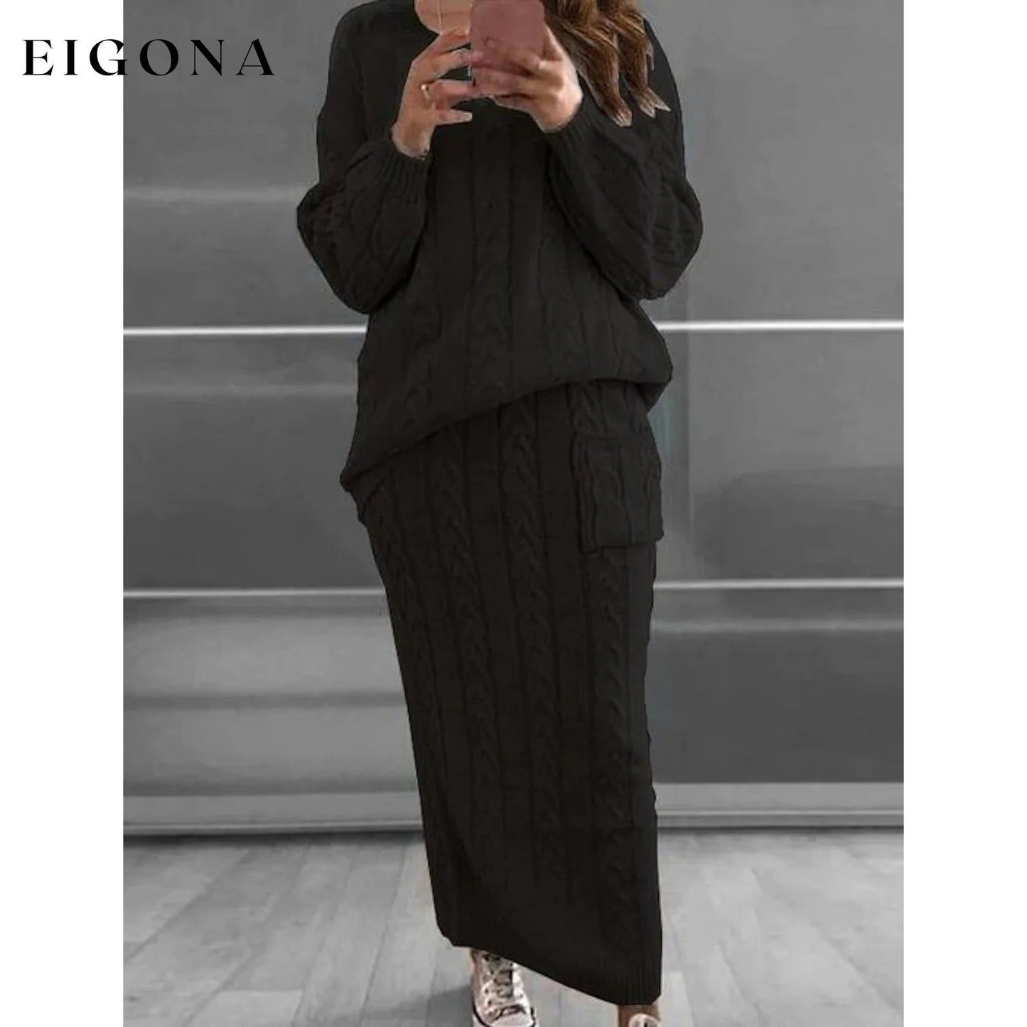 Women's Pocket Knitted Patchwork Solid Casual Long Sleeve Loose Sweater Black __stock:200 Jackets & Coats refund_fee:1800