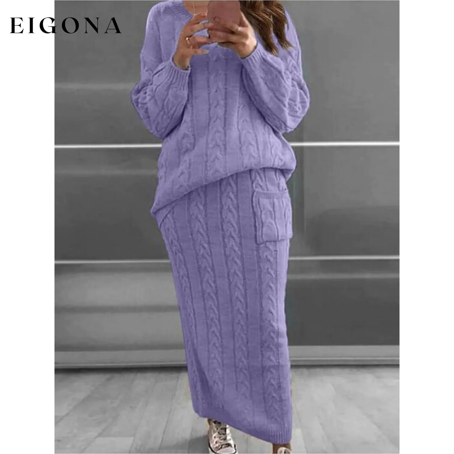 Women's Pocket Knitted Patchwork Solid Casual Long Sleeve Loose Sweater Purple __stock:200 Jackets & Coats refund_fee:1800