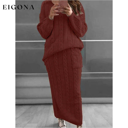 Women's Pocket Knitted Patchwork Solid Casual Long Sleeve Loose Sweater Wine __stock:200 Jackets & Coats refund_fee:1800