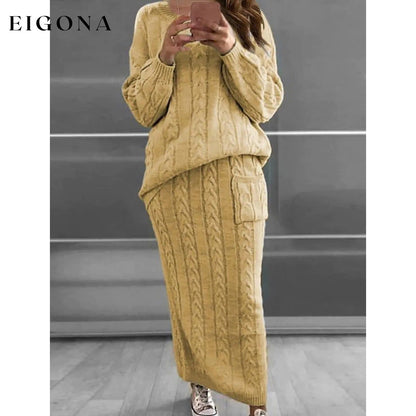 Women's Pocket Knitted Patchwork Solid Casual Long Sleeve Loose Sweater Yellow __stock:200 Jackets & Coats refund_fee:1800