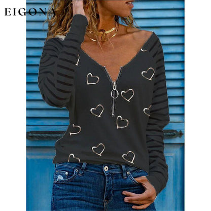 Women's Printed V Neck Sexy Loose Top Black __stock:250 clothes refund_fee:800 tops