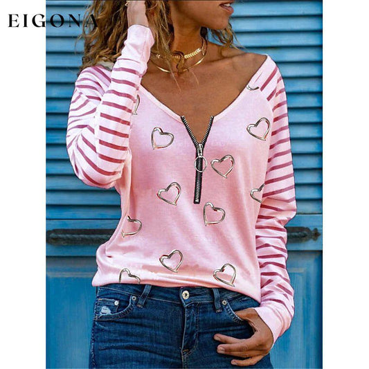 Women's Printed V Neck Sexy Loose Top Pink __stock:250 clothes refund_fee:800 tops
