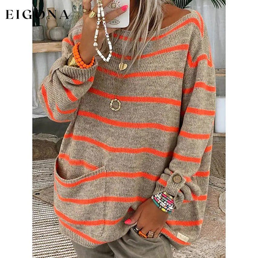 Women's Pullover Jumper Cable Knit Tunic Knitted Print Crew Neck Orange __stock:200 clothes refund_fee:1200 tops