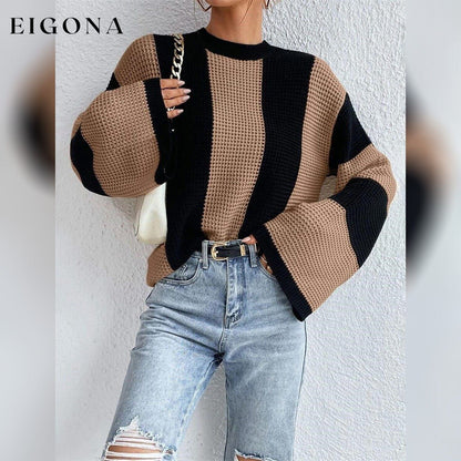 Women's Pullover Ribbed Knit Patchwork Striped Sweater __stock:200 clothes refund_fee:1200 tops