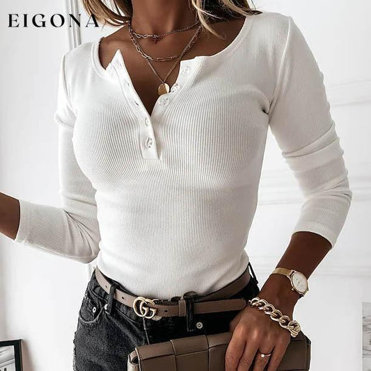 Women's Pullover Sweater Knitted Button Solid Color Casual Sexy Long Sleeve Slim Sweater Cardigans White __stock:200 clothes refund_fee:800 tops