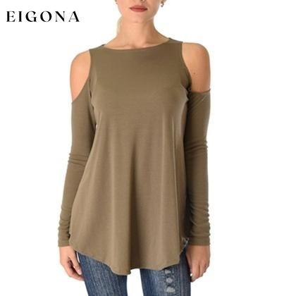 Women's Ribbed Cold-Shoulder Long-Sleeve Top - Assorted Sizes Olive __stock:50 clothes refund_fee:800 tops