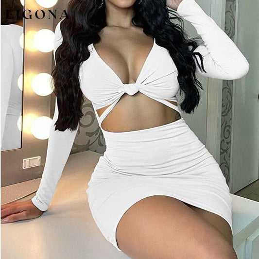 Women's Sexy Bodycon Deep V Neck Long Sleeve Cut Out Club Mini Dress __stock:200 casual dresses clothes dresses refund_fee:1200