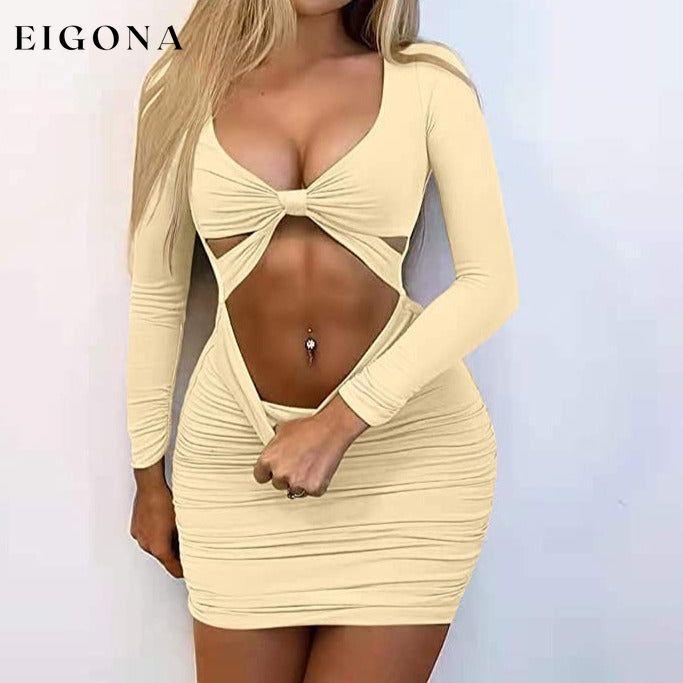 Women's Sexy Bodycon Deep V Neck Long Sleeve Cut Out Club Mini Dress __stock:200 casual dresses clothes dresses refund_fee:1200