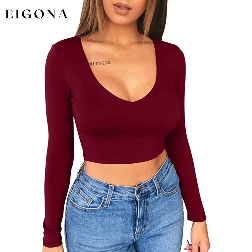 Women's Sexy Bodycon Scoop Neck Long Sleeve Slim Crop Top __stock:200 clothes refund_fee:800 tops