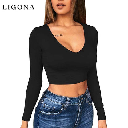 Women's Sexy Bodycon Scoop Neck Long Sleeve Slim Crop Top __stock:200 clothes refund_fee:800 tops