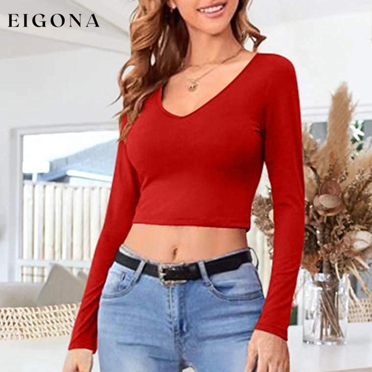 Women's Sexy Bodycon Scoop Neck Long Sleeve Slim Crop Top __stock:200 clothes refund_fee:800 tops