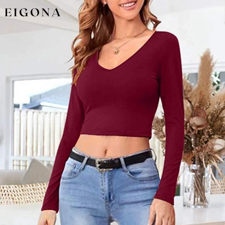 Women's Sexy Bodycon Scoop Neck Long Sleeve Slim Crop Top __stock:200 clothes refund_fee:800 tops