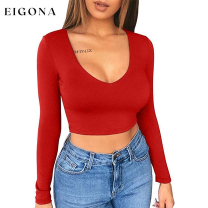 Women's Sexy Bodycon Scoop Neck Long Sleeve Slim Crop Top __stock:200 clothes refund_fee:800 tops