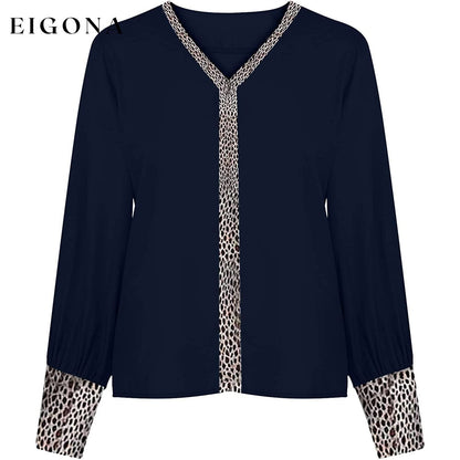 Women's Sexy Leopard Print Shirt Dark Blue __stock:200 clothes refund_fee:800 tops