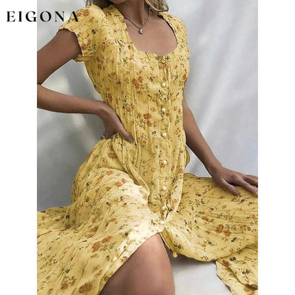 Women's Shift Short Sleeve Floral Print Dress Yellow __stock:200 casual dresses clothes dresses refund_fee:1200