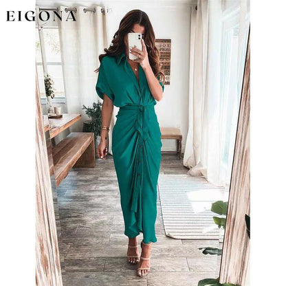 Women's Shirt Maxi Long Dress Army Green __stock:200 casual dresses clothes dresses refund_fee:1200 show-color-swatches