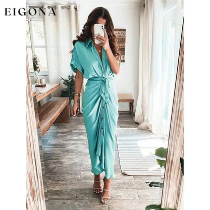 Women's Shirt Maxi Long Dress Green __stock:200 casual dresses clothes dresses refund_fee:1200 show-color-swatches