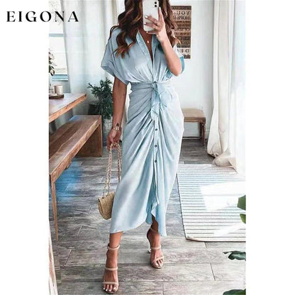 Women's Shirt Maxi Long Dress Light Blue __stock:200 casual dresses clothes dresses refund_fee:1200 show-color-swatches