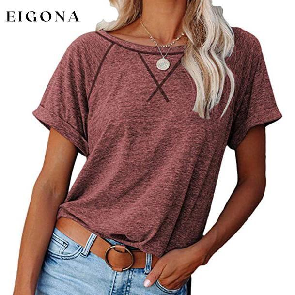 Women's Short Sleeve Raglan Crewneck T Shirts Wine __stock:200 clothes refund_fee:800 tops