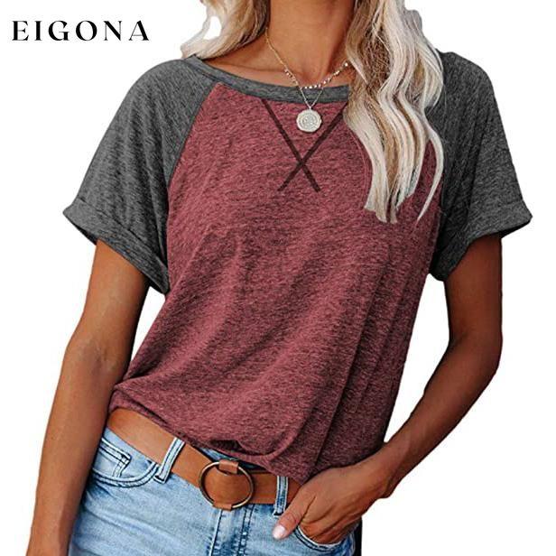 Women's Short Sleeve Raglan Crewneck T Shirts Wine Gray __stock:200 clothes refund_fee:800 tops