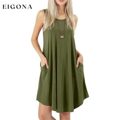 Women's Sleeveless Pockets Casual Swing T-Shirt Short Dresses Army Green __stock:200 casual dresses clothes dresses refund_fee:800
