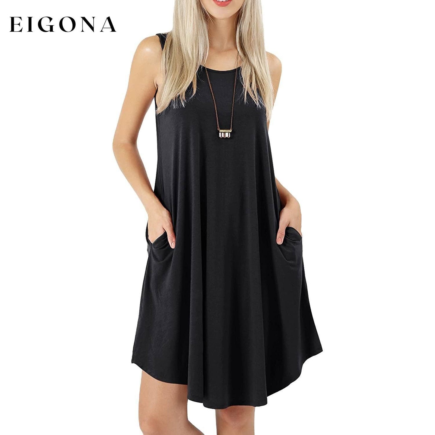 Women's Sleeveless Pockets Casual Swing T-Shirt Short Dresses Black __stock:200 casual dresses clothes dresses refund_fee:800