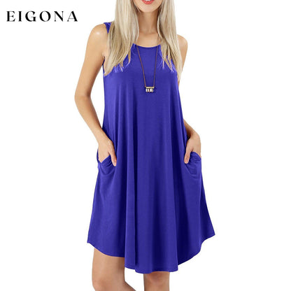 Women's Sleeveless Pockets Casual Swing T-Shirt Short Dresses Blue __stock:200 casual dresses clothes dresses refund_fee:800