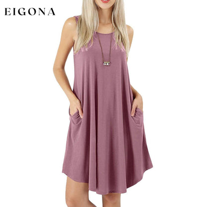Women's Sleeveless Pockets Casual Swing T-Shirt Short Dresses Purple __stock:200 casual dresses clothes dresses refund_fee:800