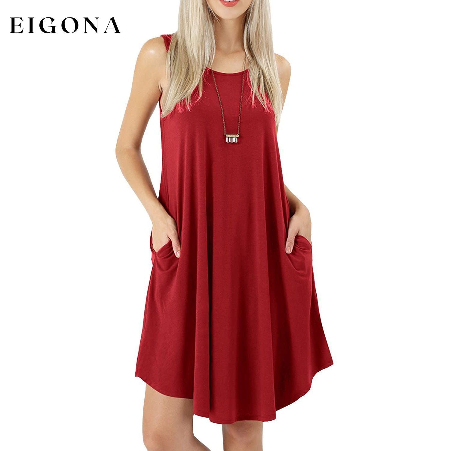 Women's Sleeveless Pockets Casual Swing T-Shirt Short Dresses Wine __stock:200 casual dresses clothes dresses refund_fee:800