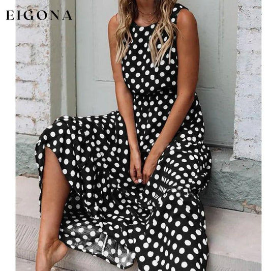 Women's Sleeveless Polka Dot Long Dress Black __stock:200 casual dresses clothes dresses refund_fee:1200