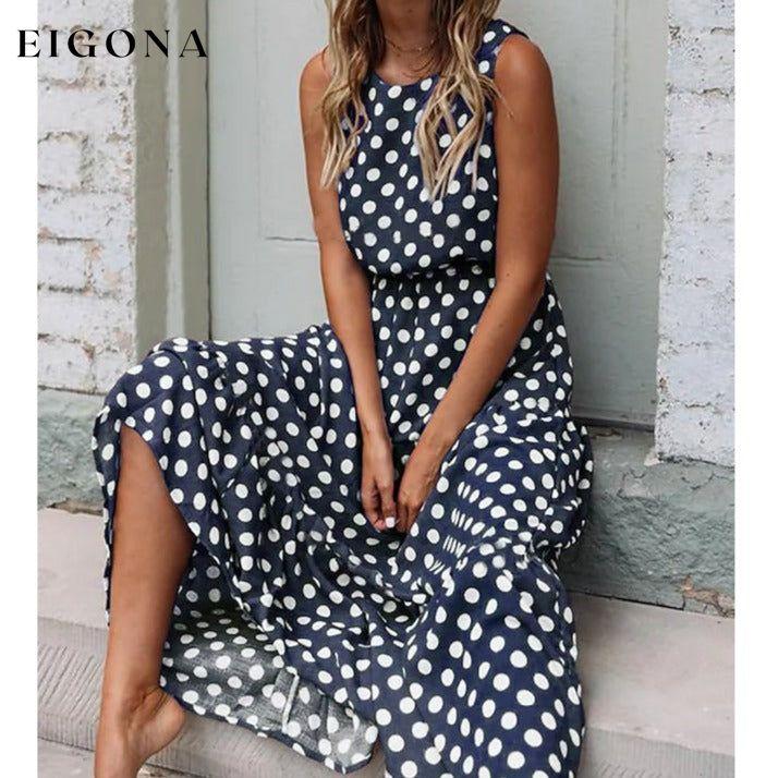 Women's Sleeveless Polka Dot Long Dress Navy Blue __stock:200 casual dresses clothes dresses refund_fee:1200